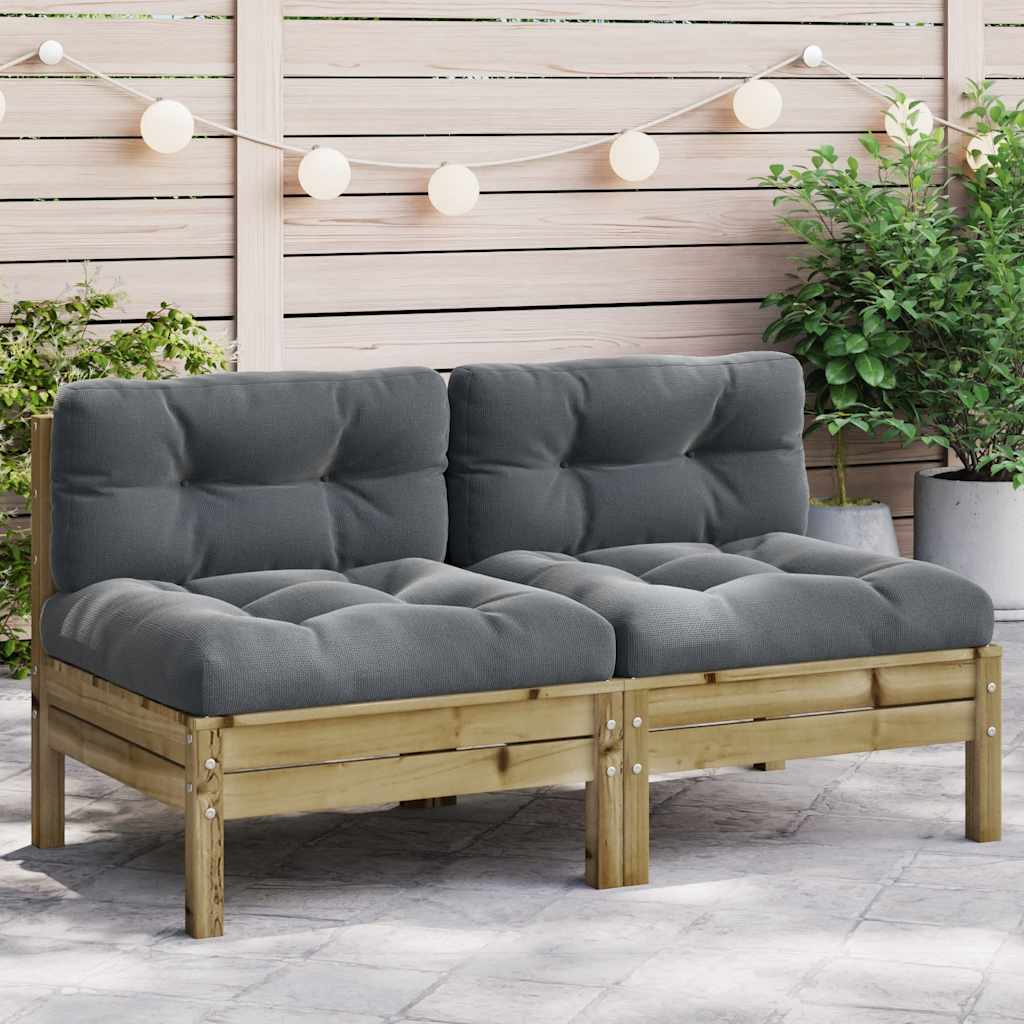 Gartensofa Kiefernholz ohne Armlehne mit Kissen (2er Set)