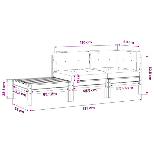 Gartensofa Kiefer mit Kissen & Hocker