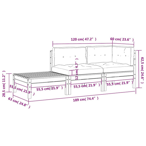 Gartensofa Douglasie mit Kissen und Hocker