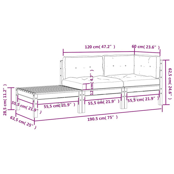 Gartensofa Kiefer Imprägniert mit Kissen & Hocker