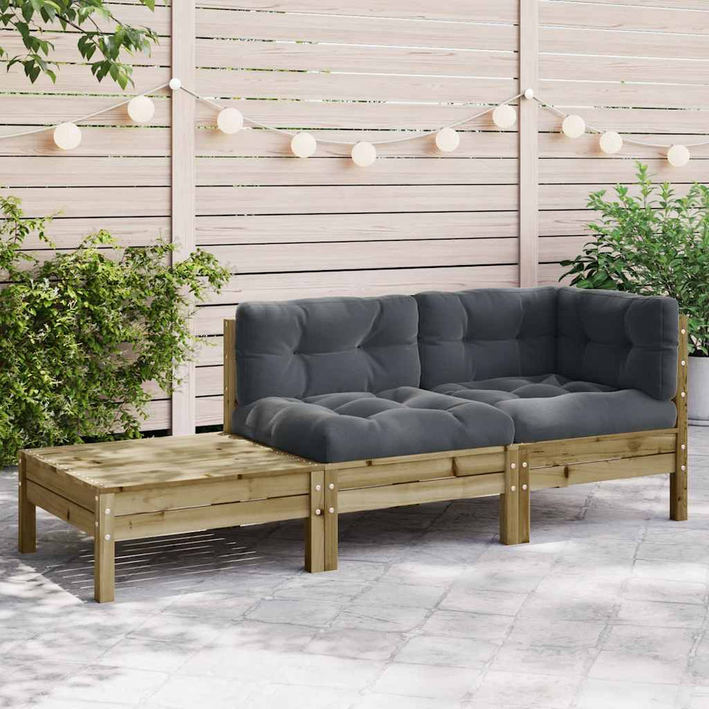 vidaXL Garden Sofa with Cushions and Footrest Impregnated Pinewood