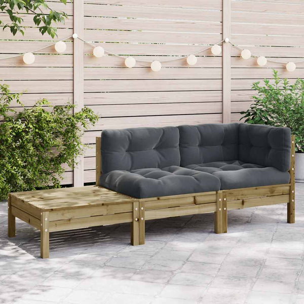 Gartensofa Kiefer Imprägniert mit Kissen & Hocker