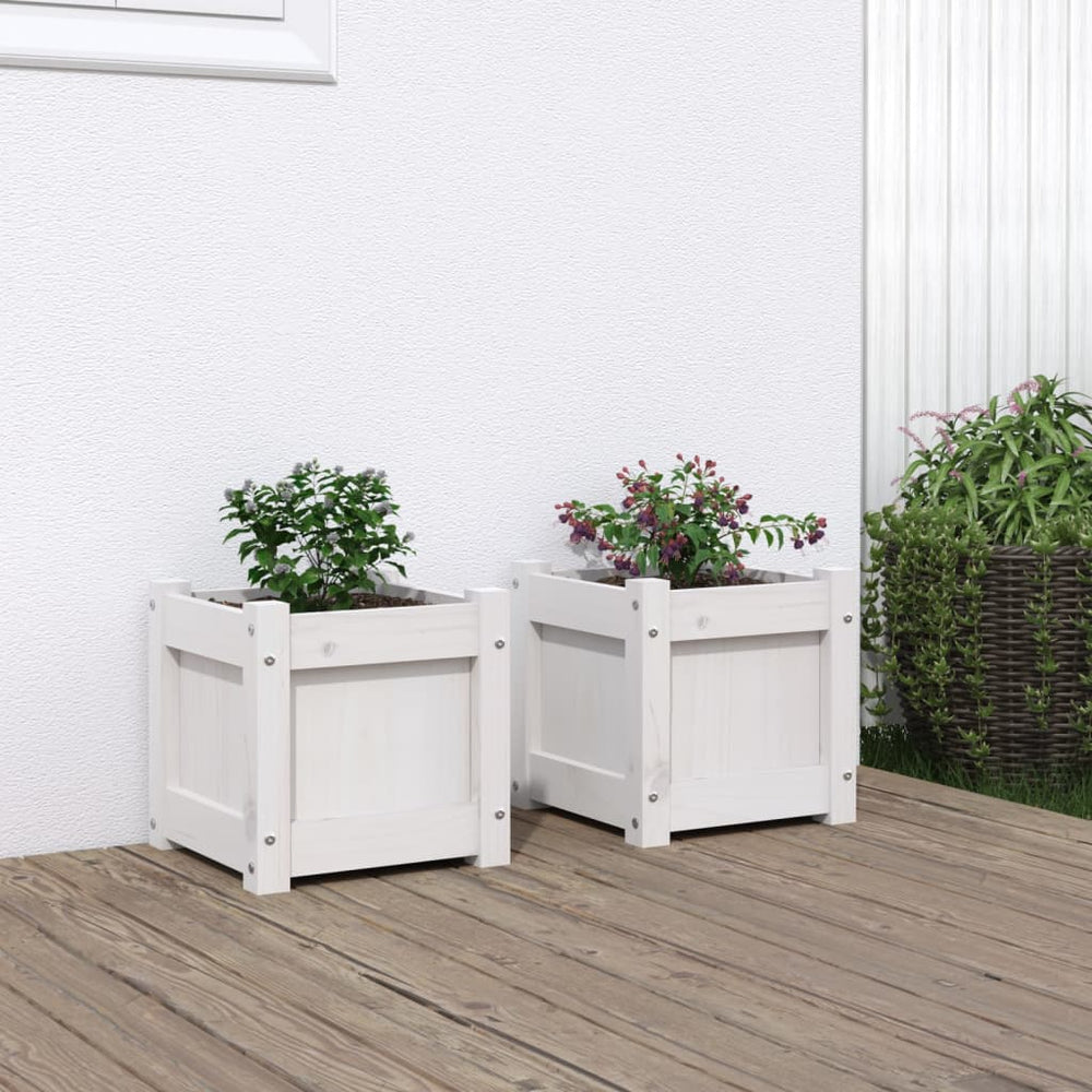 2er Set Pflanzkübel Weiß Kiefer Massivholz