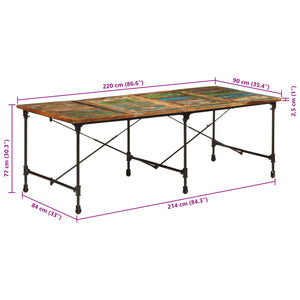 vidaXL Dining Table 220x90x77 cm Reclaimed Solid Wood