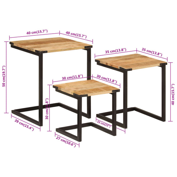 Satztische 3er Set Mango Massivholz