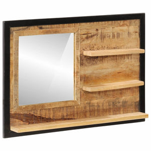 Spiegel mit Ablagen, 80 cm, Mango Massivholz