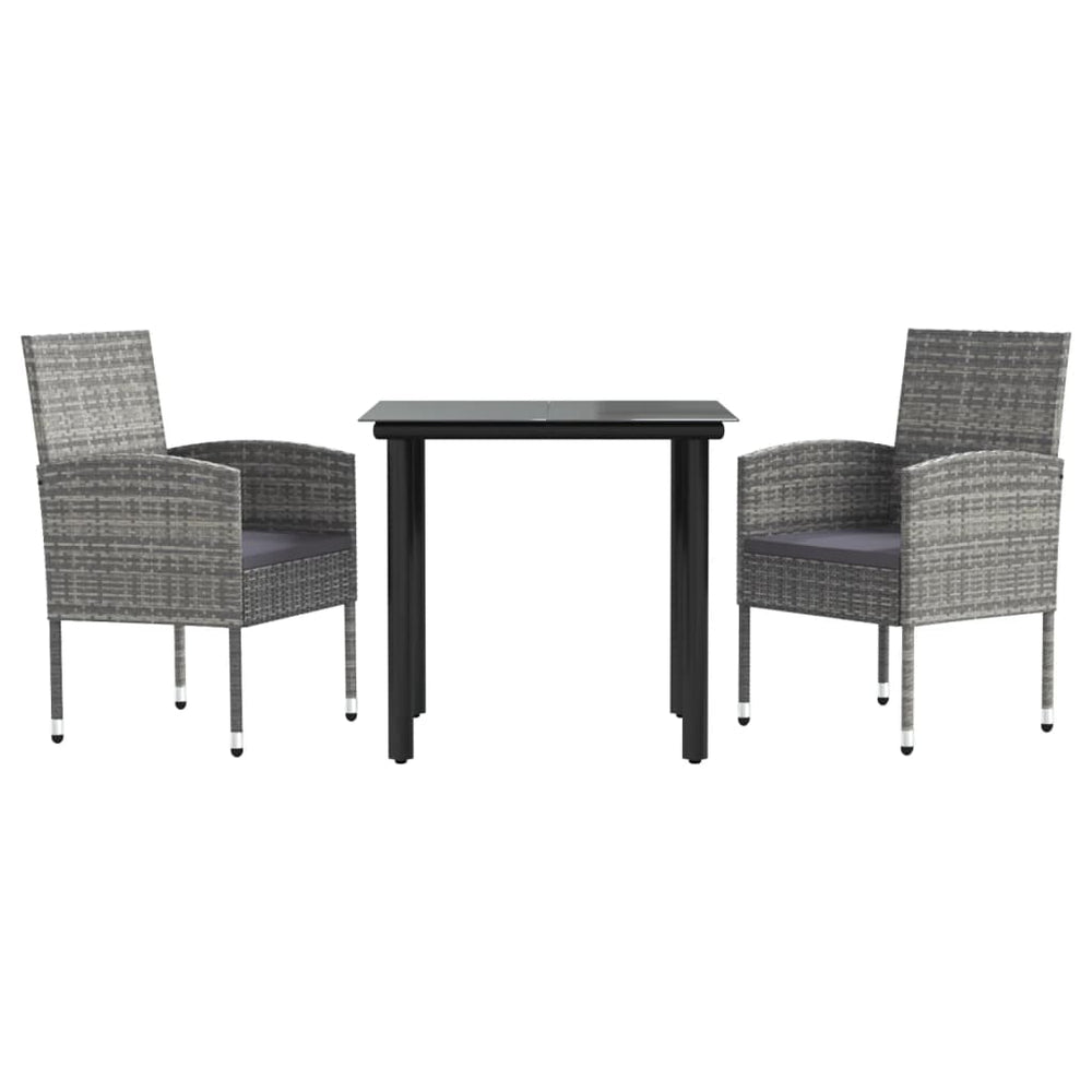 3-tlg. Garten Essgruppe Poly Rattan Grau Schwarz