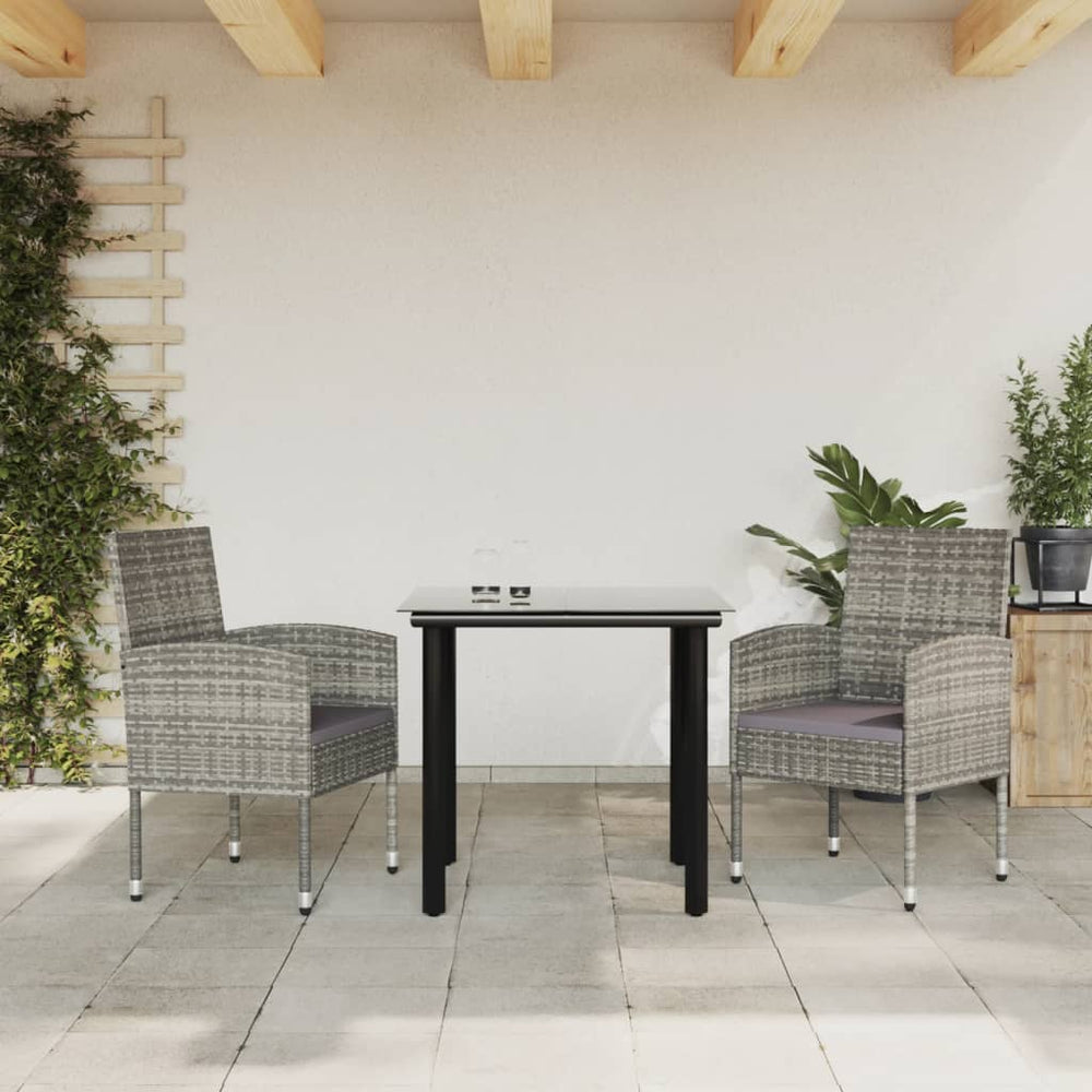 3-tlg. Garten Essgruppe Poly Rattan Grau Schwarz