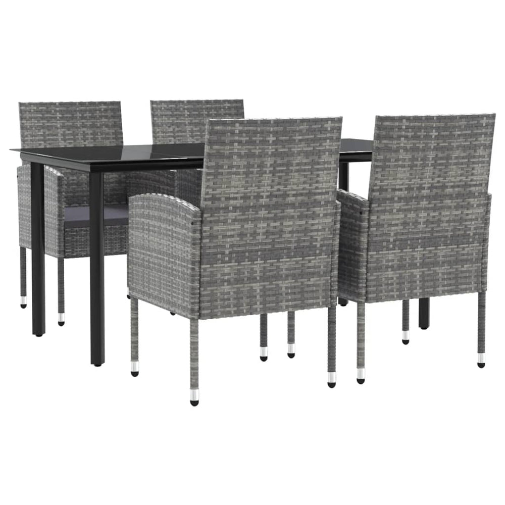 5-tlg. Garten Essgruppe Poly Rattan Grau Schwarz
