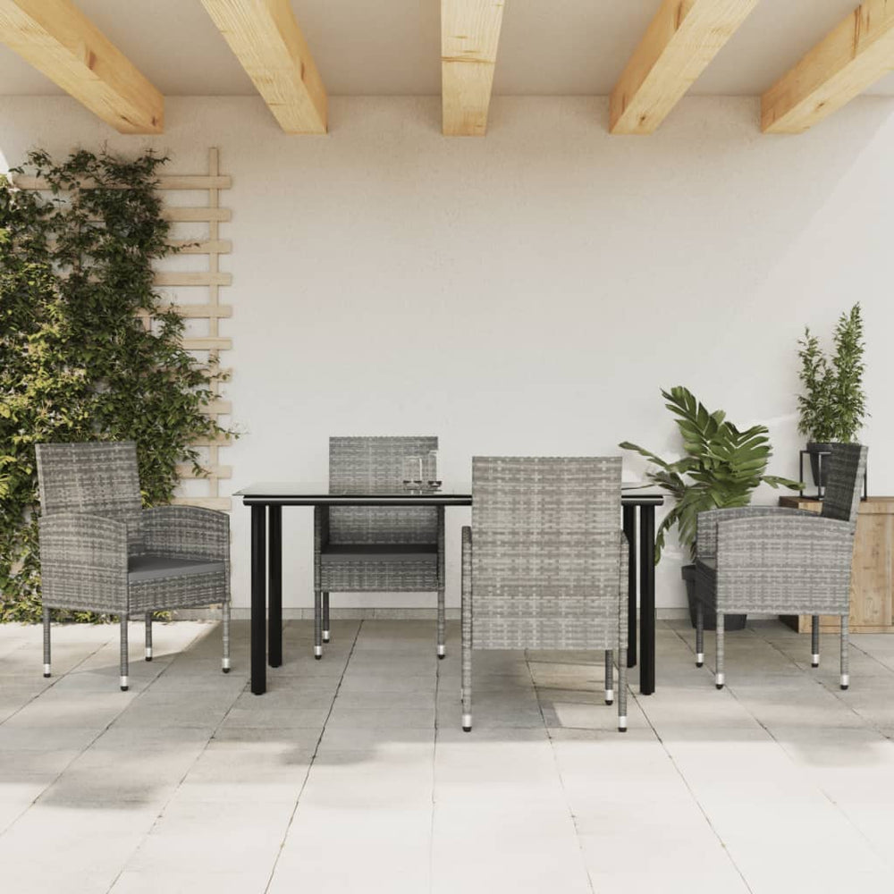 5-tlg. Garten Essgruppe Poly Rattan Grau Schwarz