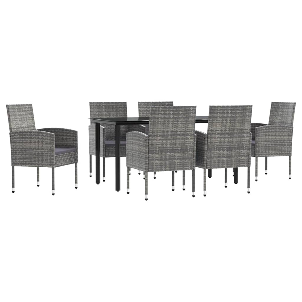 vidaXL Salon de jardin à dîner 7 pcs. gris et noir résine tressée et acier