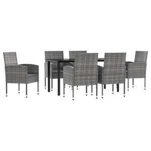 vidaXL 7-Piece Garden Dining Set Grey and Black Poly Rattan and Steel