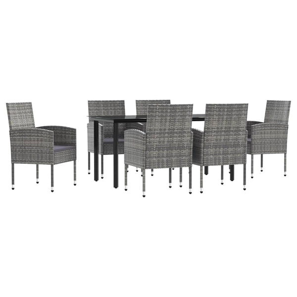 vidaXL 7-Piece Garden Dining Set Grey and Black Poly Rattan and Steel