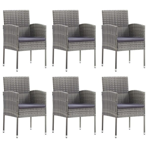 vidaXL 7-Piece Garden Dining Set Grey and Black Poly Rattan and Steel