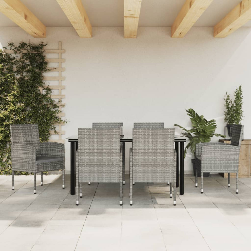 vidaXL Salon de jardin à dîner 7 pcs. gris et noir résine tressée et acier