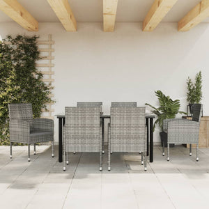 vidaXL 7-Piece Garden Dining Set Grey and Black Poly Rattan and Steel