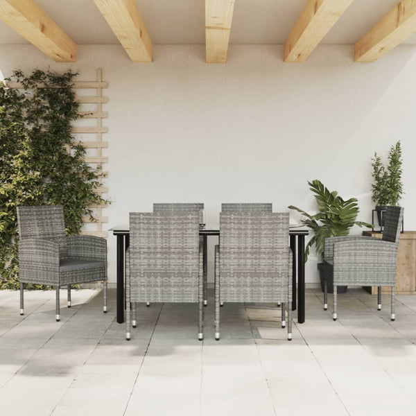 vidaXL 7-Piece Garden Dining Set Grey and Black Poly Rattan and Steel