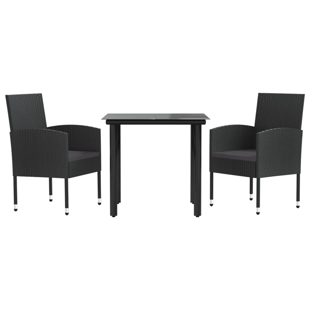 3-tlg. Garten Essgruppe Poly Rattan Schwarz