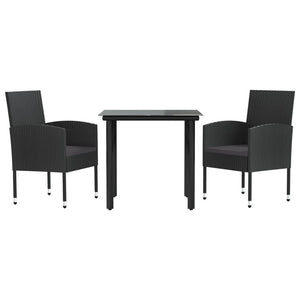 3-tlg. Garten Essgruppe Poly Rattan Schwarz