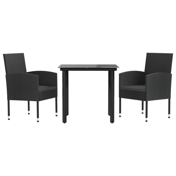 3-tlg. Garten Essgruppe Poly Rattan Schwarz