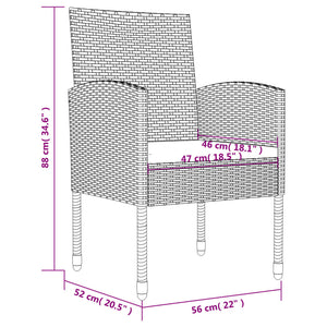 3-tlg. Garten Essgruppe Poly Rattan Schwarz