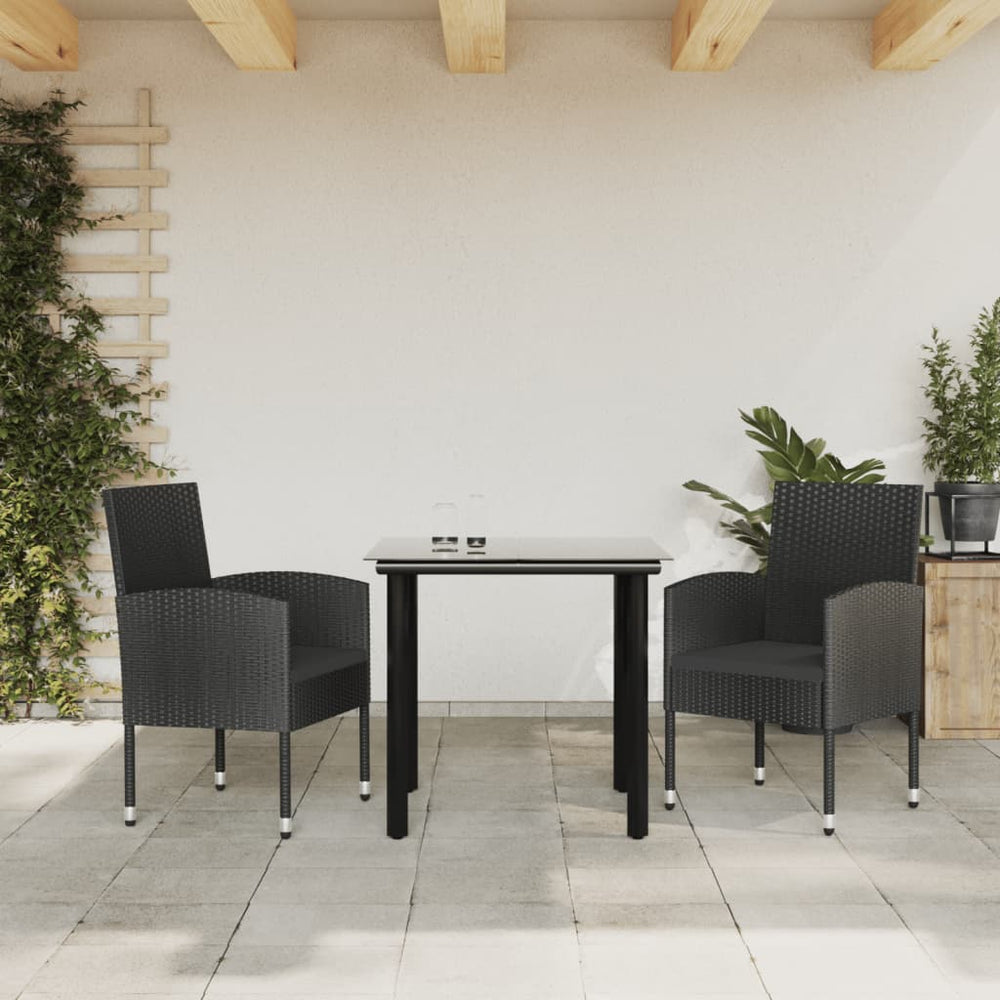 3-tlg. Garten Essgruppe Poly Rattan Schwarz