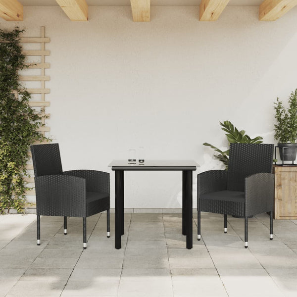 3-tlg. Garten Essgruppe Poly Rattan Schwarz