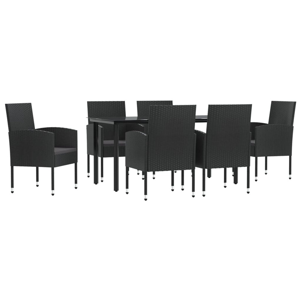 7-teilige Garten Essgruppe Schwarz Poly Rattan