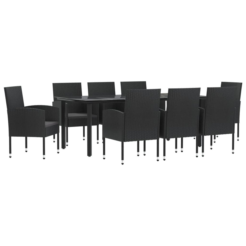 9-teilige Garten Essgruppe Schwarz Poly Rattan