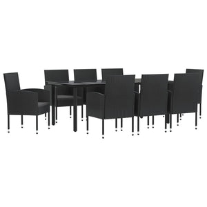 vidaXL Ensemble repas de jardin 9 pcs Résine tressée et acier Noir