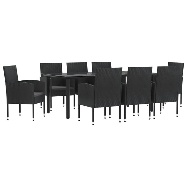 vidaXL Ensemble repas de jardin 9 pcs Résine tressée et acier Noir