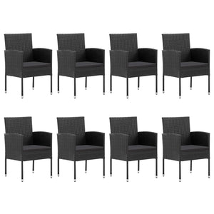 vidaXL Ensemble repas de jardin 9 pcs Résine tressée et acier Noir