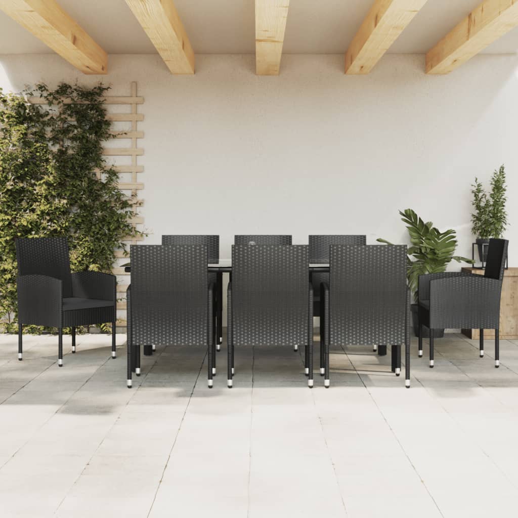 vidaXL Ensemble repas de jardin 9 pcs Résine tressée et acier Noir