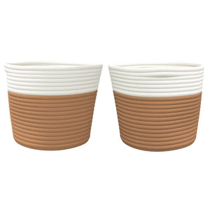 vidaXL Paniers de rangement 2 pcs Marron et blanc Ø24x18 cm Coton