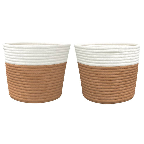 vidaXL Paniers de rangement 2 pcs Marron et blanc Ø24x18 cm Coton