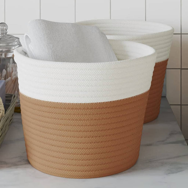 vidaXL Paniers de rangement 2 pcs Marron et blanc Ø24x18 cm Coton