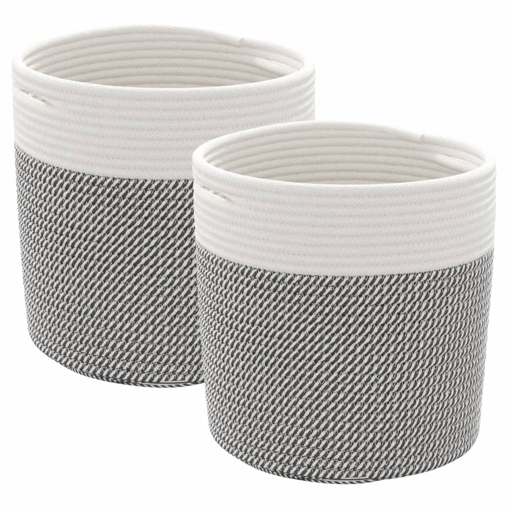 vidaXL Paniers de rangement 2 pcs Gris et blanc Ø28x28 cm Coton