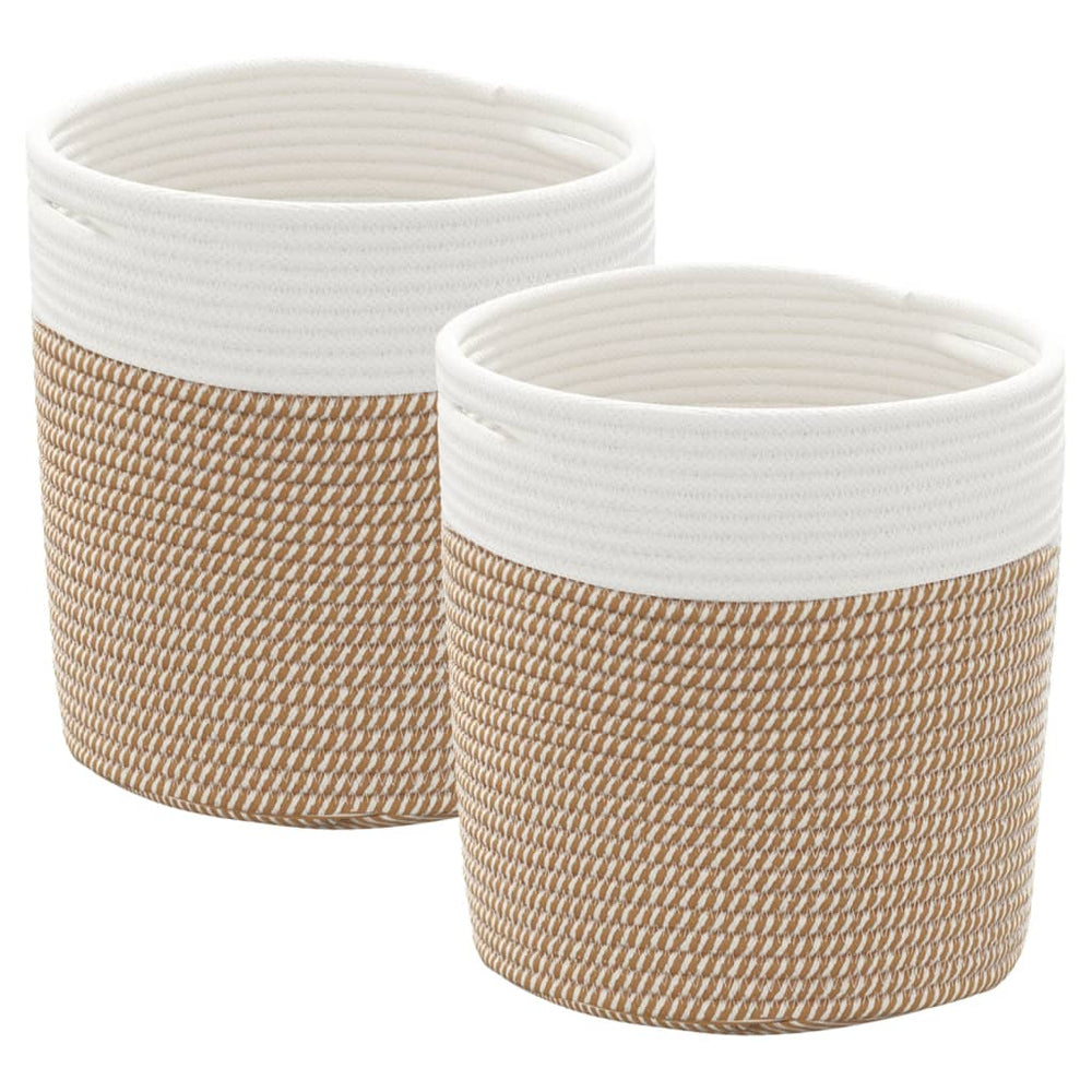 vidaXL Paniers de rangement 2 pcs Marron et blanc Ø28x28 cm Coton