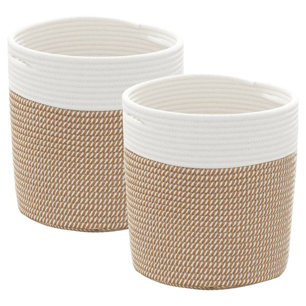 vidaXL Paniers de rangement 2 pcs Marron et blanc Ø28x28 cm Coton