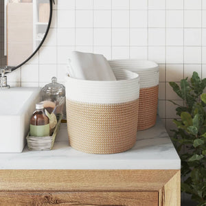 vidaXL Paniers de rangement 2 pcs Marron et blanc Ø28x28 cm Coton