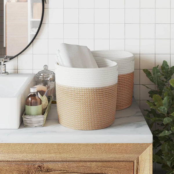 vidaXL Paniers de rangement 2 pcs Marron et blanc Ø28x28 cm Coton