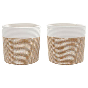 vidaXL Paniers de rangement 2 pcs Marron et blanc Ø28x28 cm Coton
