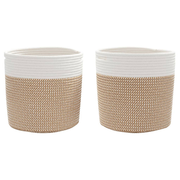 vidaXL Paniers de rangement 2 pcs Marron et blanc Ø28x28 cm Coton