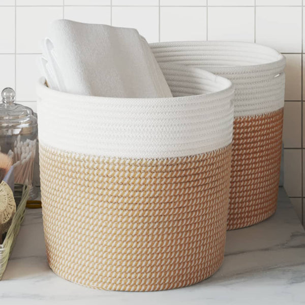 vidaXL Paniers de rangement 2 pcs Marron et blanc Ø28x28 cm Coton