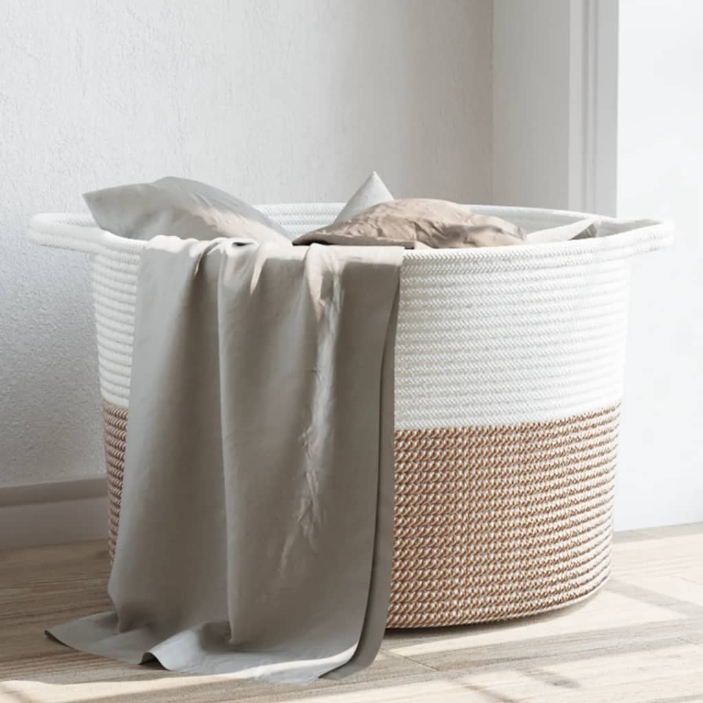 Baumwoll-Wäschekorb, Braun/Weiß, Ø55cm