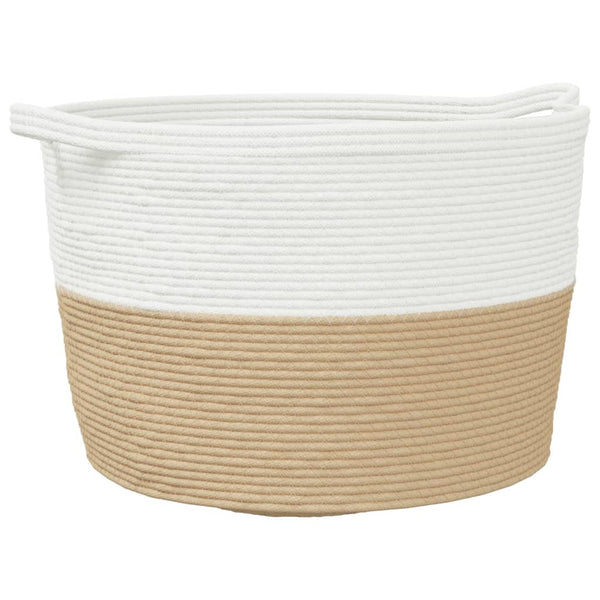 Beige/Weißer Wäschekorb Baumwolle Ø60x36 cm