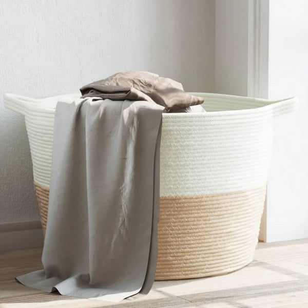 Beige/Weißer Wäschekorb Baumwolle Ø60x36 cm