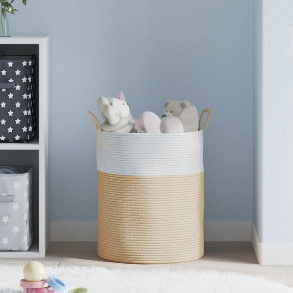 Aufbewahrungskorb Baumwolle Beige/Weiß Ø38x46cm