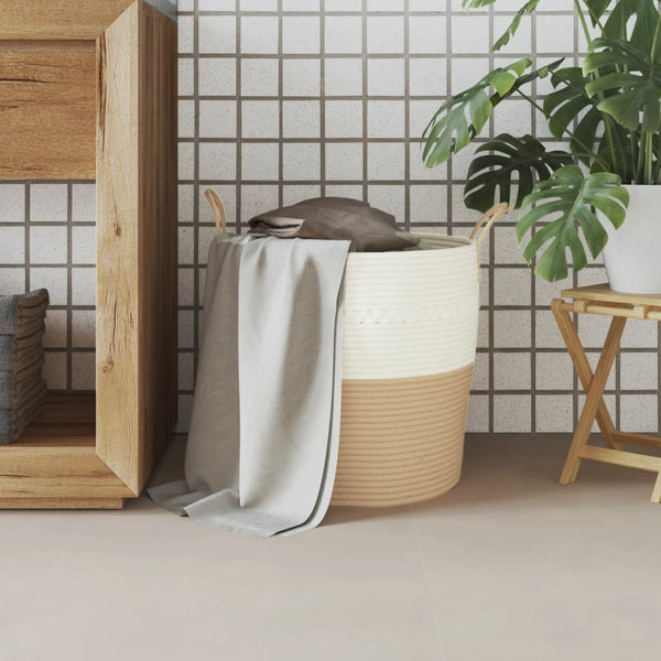 vidaXL Panier de rangement beige et blanc Ø43x38 cm coton