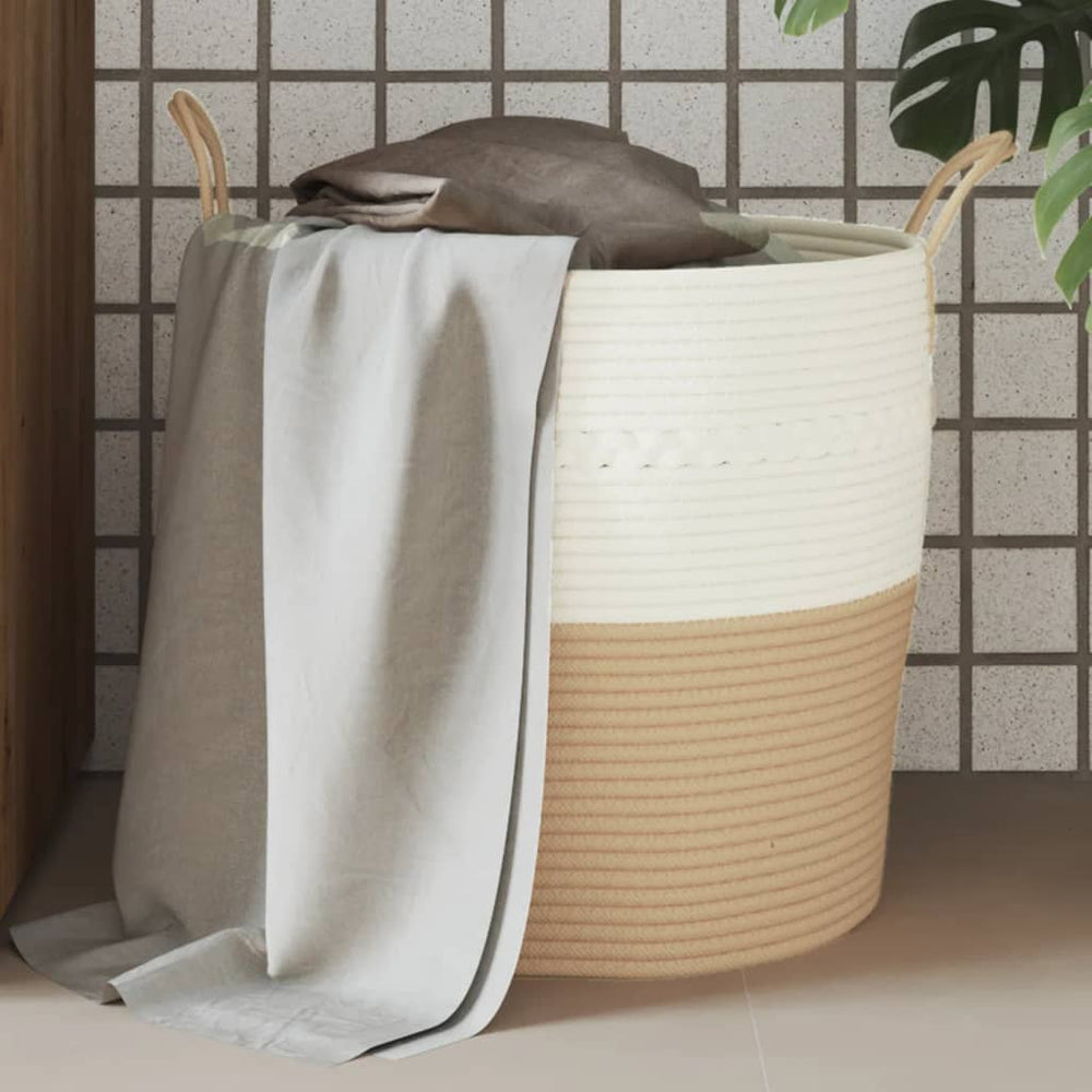 Baumwoll-Aufbewahrungskorb Beige/Weiß Ø43x38cm